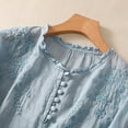 thumbnail image 6 of Womens Linen Shirts Fashion Vintage Boho Embroidered Cotton Linen Tops Summer 3/4 Sleeve Button Crew Neck Shirts Casual Loose Peasant Blouses Lagenlook Tunic Top, 6 of 6
