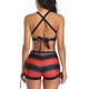 thumbnail image 4 of Traje de baño de dos piezas, traje de baño con estampado de rayas, traje de baño para mujer, top de bikini, pantalones cortos, durabilidad mejorada, 4 of 7