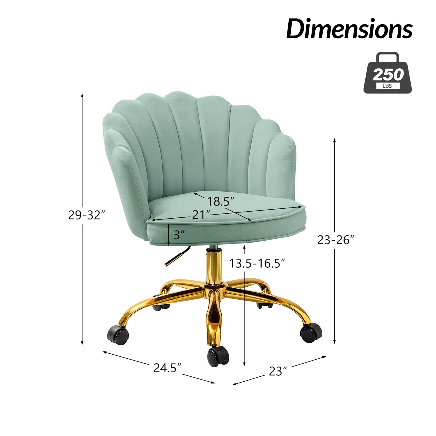 Vanity Makeup Desk Chair Velvet Shell Backrest Home Office Chair Upholstered Swivel Adjustable Gold Metal Base Bedroom Sage