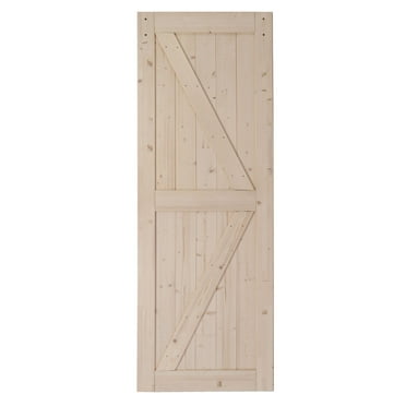 30 in. x 84 in. Unfinished Solid Spruce Wood Sliding Barn Door with K Frame – Easy DIY Assembly for Home Renovation and Interior Design