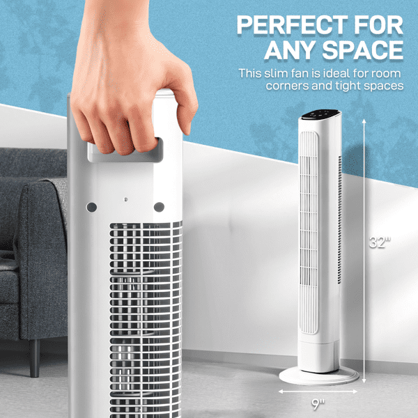 Alvantor 32-Inch White Tower Fan, Touch and Remote Control, 3 Speeds, 3 Modes, Oscillation, 9-Hour Timer