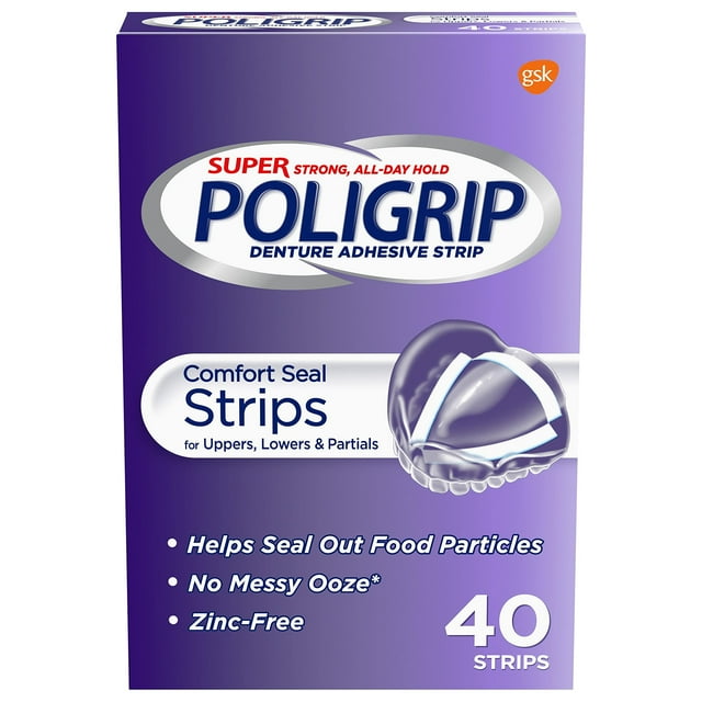 Tiras adhesivas para dentaduras postizas Super Poligrip Strong de 40 unidades