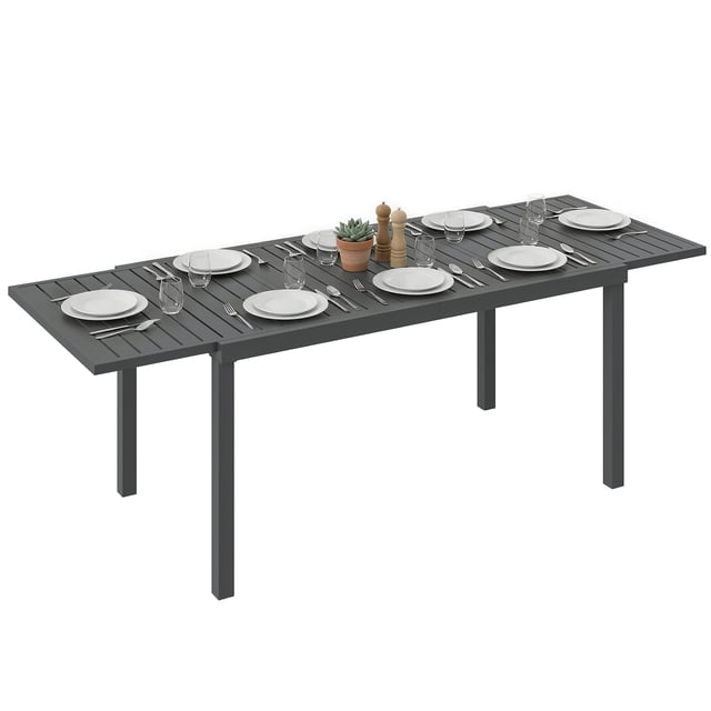 Outsunny Outdoor Dining Table for 6-8, 59"-89" Patio Table, Dark Grey