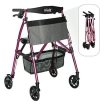 Stander Wonder Rollator Plus, Lightweight Folding Walker for Seniors with EZ Fold-N-Go Technology, Four Wheel Rolling Walker with Seat, Locking Brakes, Pink