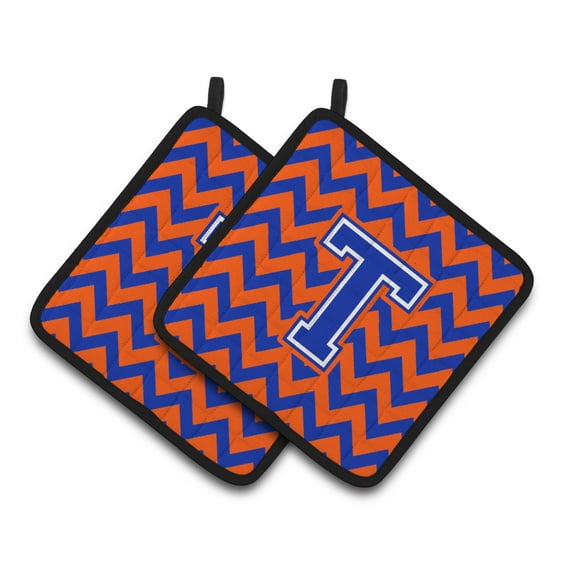Carolines Treasures CJ1044-TPTHD Letter T Chevron Orange and Blue Pair of Pot Holders, 7.5HX7.5W, multicolor