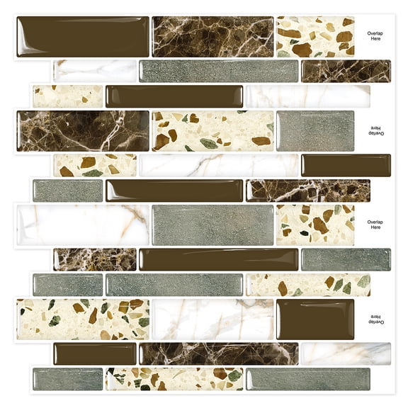 10-Sheet Peel and Stick Backsplash, Waterproof Wall Tiles Stick on Kitchen Backsplash Living Space, Brown & White