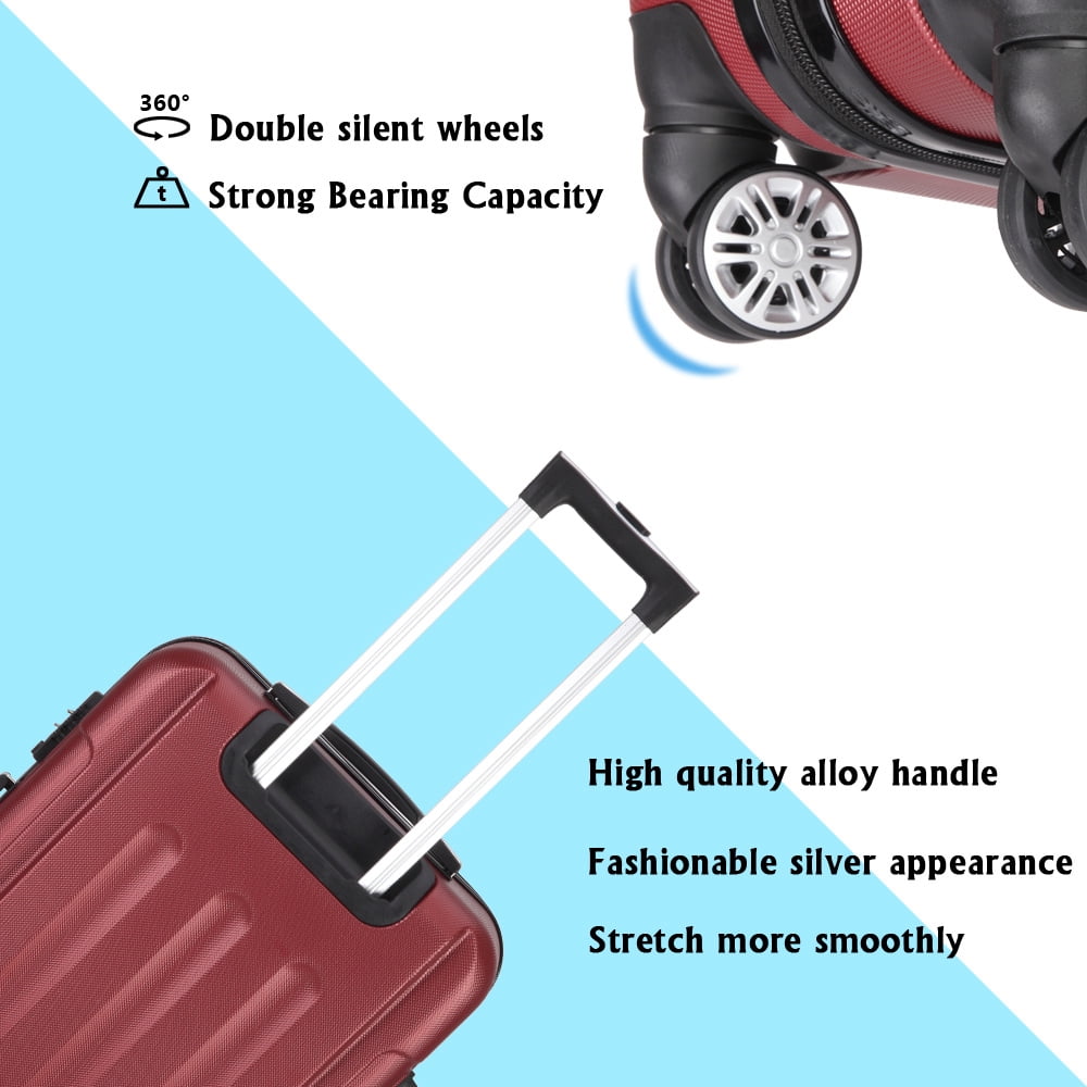 3 Piece Set, Suitcase Spinner Luggage Sets ABS Trolley Case Lightweight Durable Suitcase Double Wheels Suitcase Carry-On Luggage Suitcases TSA Lock 20/24/28 Inch (Wine Red)
