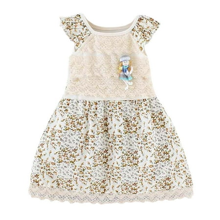 

Toddler Girls Casual Flower Print Lace Ruffle Princess Dress Brooch Outfits