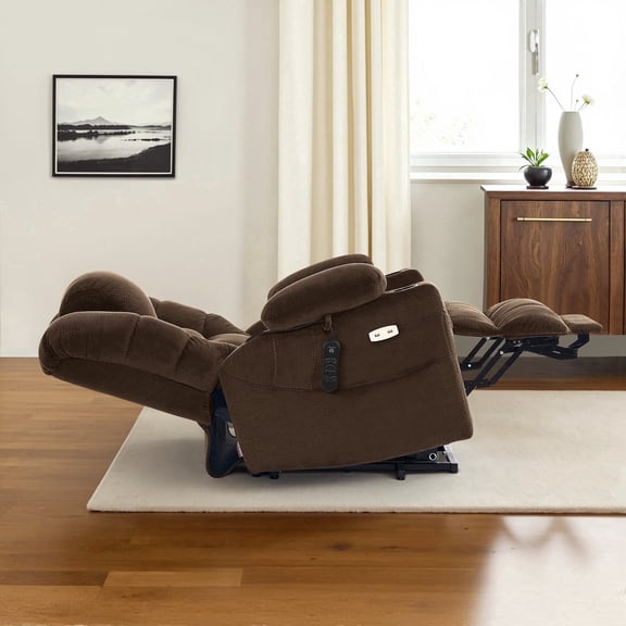 MCombo Triple Motor Power Lift Recliner for Elderly, Sleep Recliner Sofa with Adjustable Headrest, Fabric, Coffee