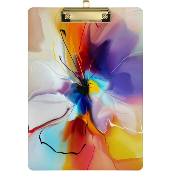 FMSHPON Abstract Blue Violet Flower Clipboard Hardboard Wood Nursing Clip Board and Pull for Standard A4 Letter 13x9 inches
