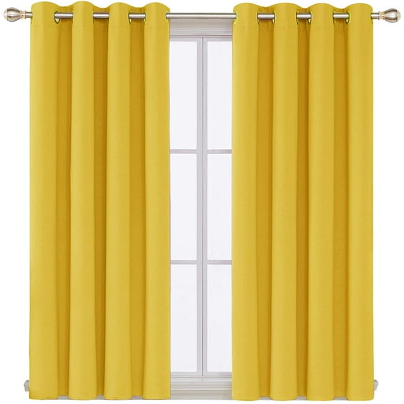 Yellow Curtains 63 Inch Length, Blackout Curtains, Thermal Window Drapes, Soundproof Nursery Curtains (Yellow, 52x63 Inch, Set of 2)