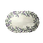 Doily Boutique Place Mat or Doily with Purple Lavender Lilac Flowers on Antique White Fabric, Size 17 x 11 inches