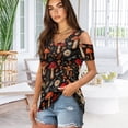thumbnail image 2 of POLERO Women's Cut Out Cold Shoulder Tops Mushroom Daisy Floral Print Summer Short Sleeve Sexy Shirts Travel Beach Hawaii Tunic Soft Lightweight Casual S, 2 of 7