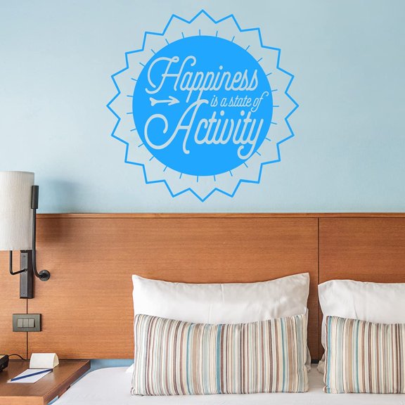 VWAQ Happiness is a State of Activity Wall Decal Inspirational Attitude Quote Motivational Classroom Wall Art Stickers - 10"H X 10"W SKY BLUE