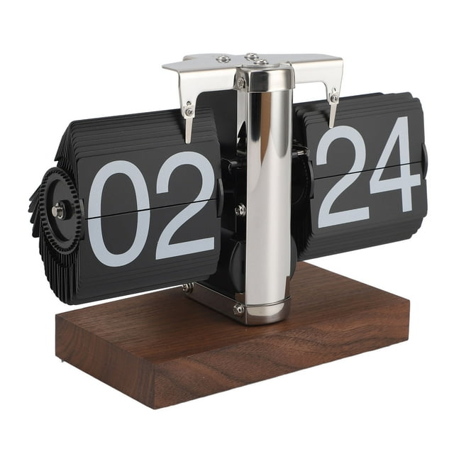 Flip Desk Clock, Mechanical Flip Clock Vintage Wood Base For Living Room