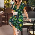 thumbnail image 3 of Gukieu Dinosaurs Print Women's Short Sleeve Dress, Elastic Waistband A-line with Pockets Summer Dress, Suitable for Daily Leisure, Work, Vacation, 3 of 6