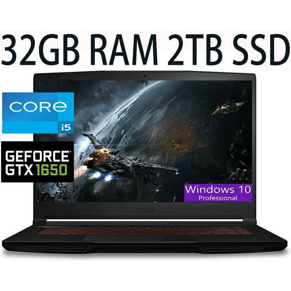 MSI GF63 15 Gaming Laptop, 11th Gen Intel Core i5-11400H 6-Cores, NVIDIA GeForce GTX 1650, 32GB DDR4 2TB PCIe SSD, 15.6" Full HD (1920 x 1080) Display, WiFi, Bluetooth, Webcam, Windows 10 Pro
