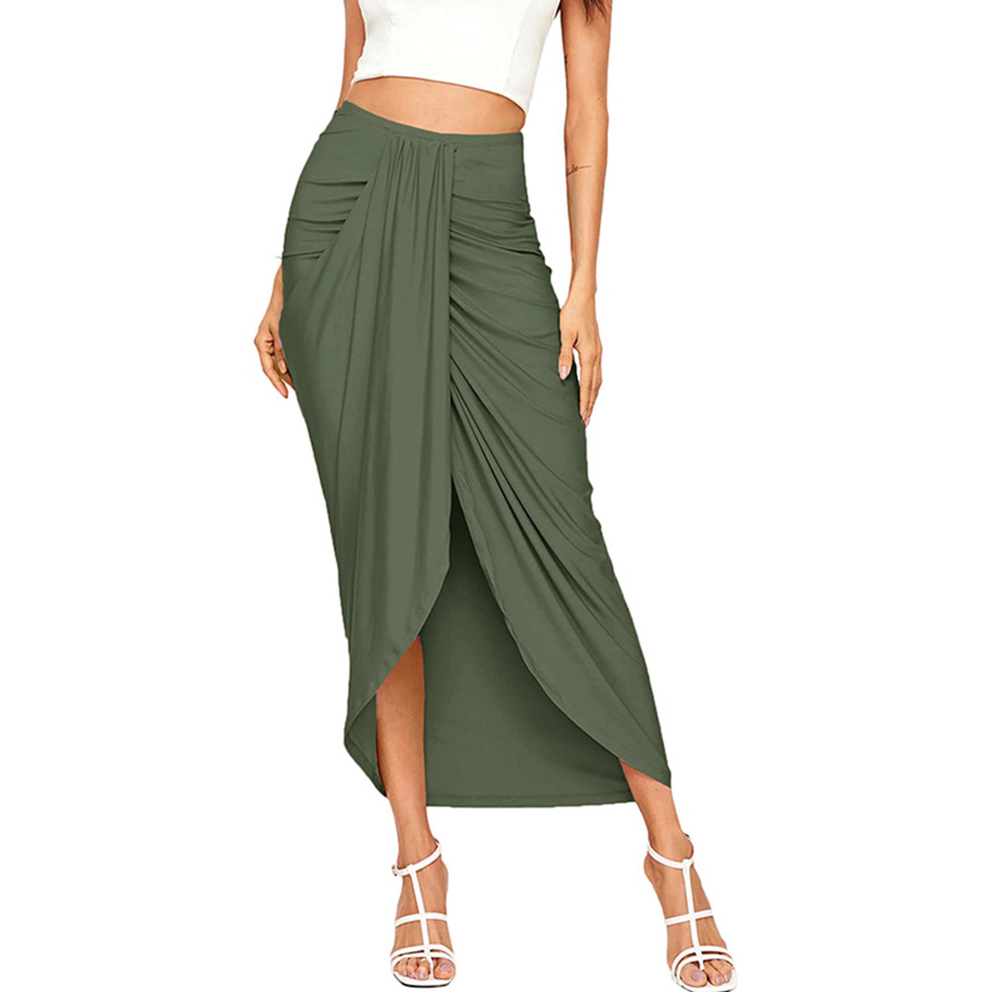 Avamo Ladies Summer Stretch Solid Color Skirts Wrap Asymmetry Midi Skirt  Plain Boho - Walmart.com