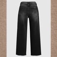 thumbnail image 6 of Wutalume Baggy Jeans for Women Wide Leg Mid Waist, Fringed Cropped Denim Pants, Trendy Boho Style with Distressed Hem,Black L, 6 of 8