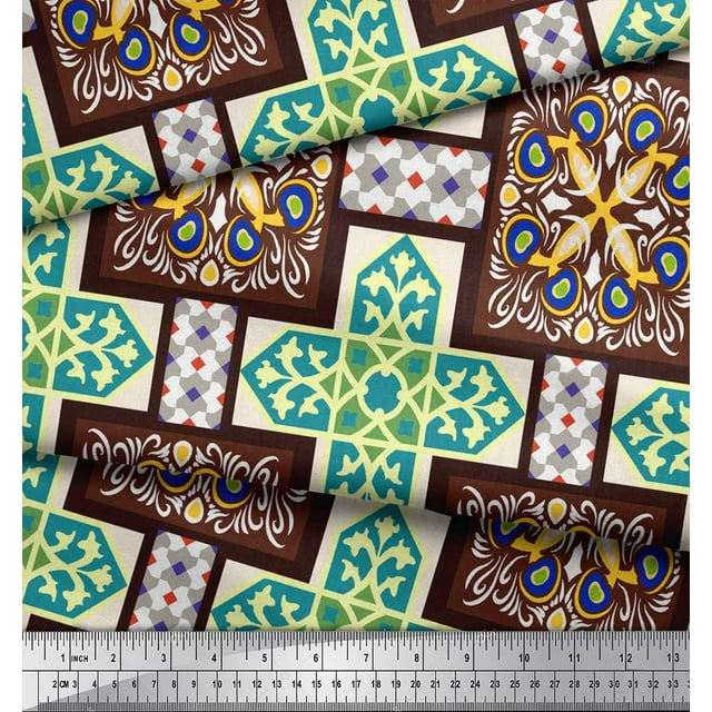 Soimoi Rayon Fabric Tiles Moroccan Print Fabric by Yard 42 Inch Wide