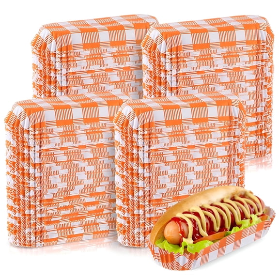 BPPEG 300 Pcs Paper Hot Dog Trays 6 Inch Food Trays Concession Stand Supplies Disposable Hot Dog Holder Paper Hotdog Boats Rectangular Fluted Paper Hot Dog Liners for Takeout Food(Plaid Style)