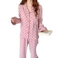 thumbnail image 1 of Pijama de mujer con botones suaves para primavera/otoño, conjunto de pijama con estampado de corazones y manga larga en color rosa M, 1 of 8