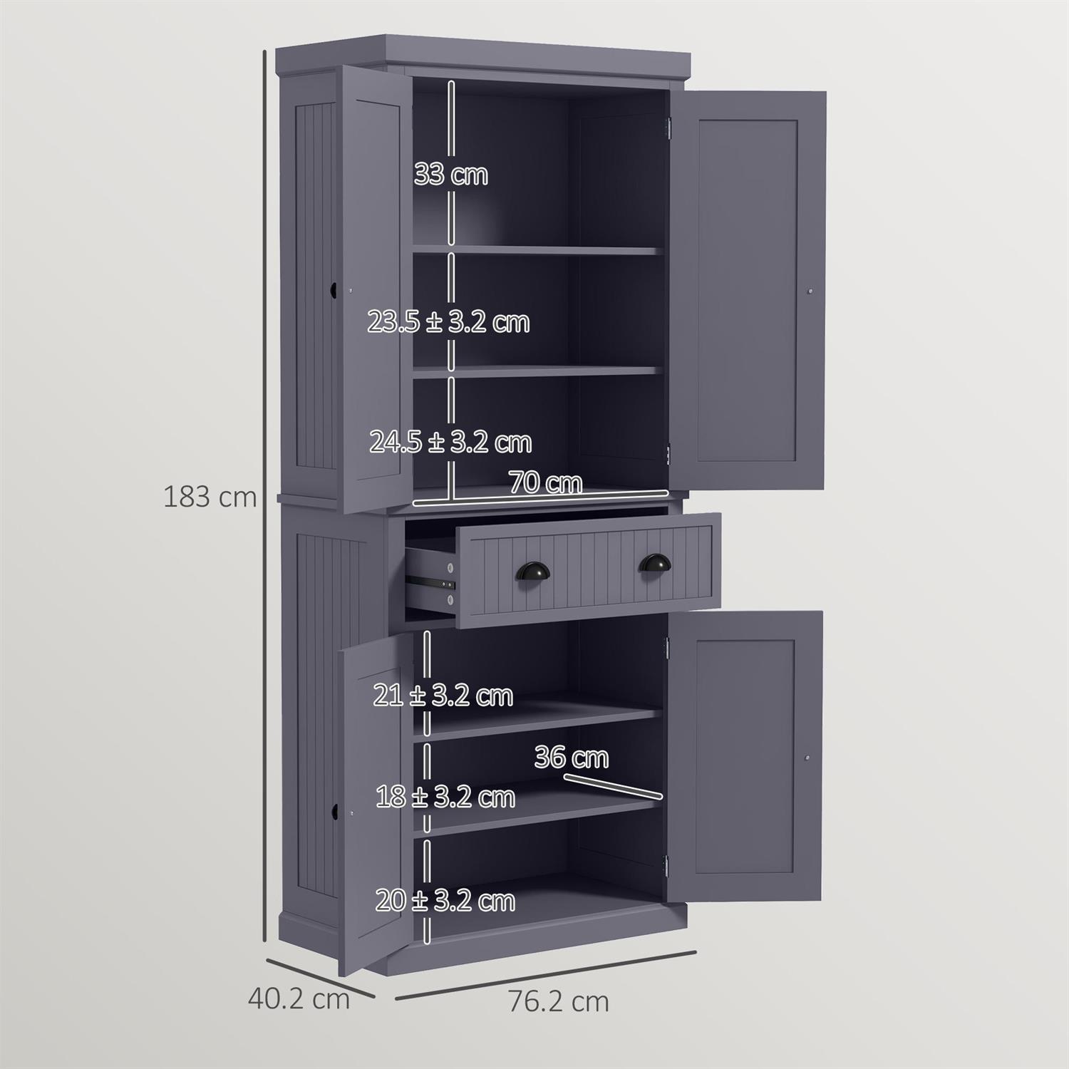 Demi Bonn 72" Kitchen Storage Cabinet with 4 Doors, 3 Adjustable Shelves, Large Drawer for Home & Kitchen, Blue