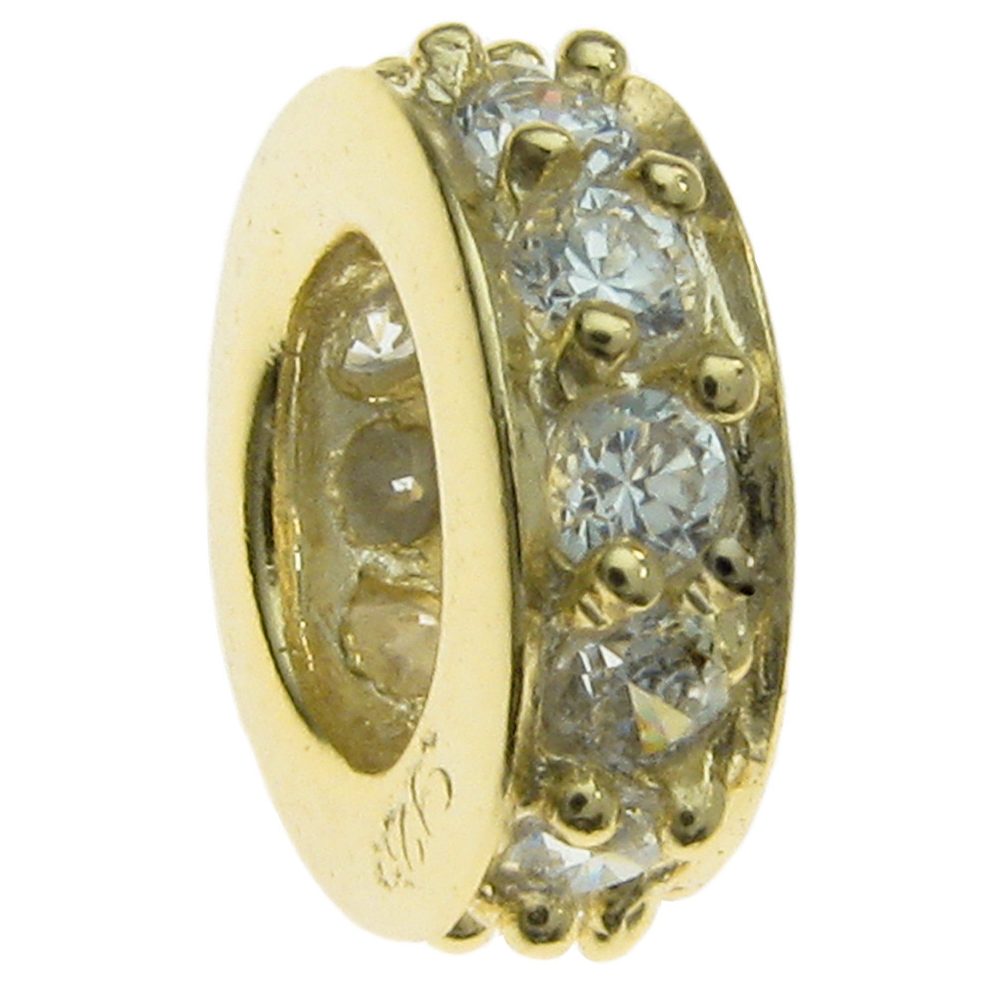 Queenberry Sterling Silver Gold-tone Cubic Zirconia Rondelle Simulated April Birthstone European Style Bead Charm
