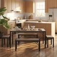 thumbnail image 6 of Aiho 63" Dining Table Set for 6, Kitchen Table with 2 Stools & 2 Benches, Wood Dining Room Dinette Sets with Metal Frame for Breakfast Nook and Small Space - Gray, 6 of 7
