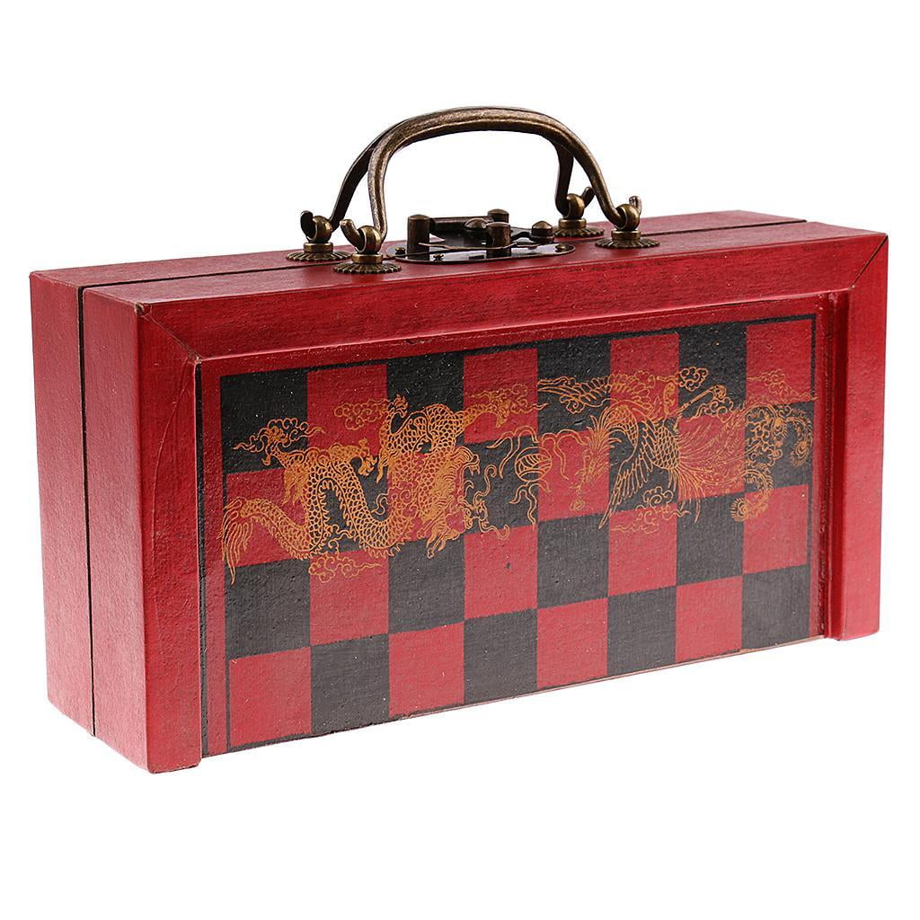 LeeQinersw Folding Portable Antique Chinese Chess Board Games Wooden Table Chess Pieces Set