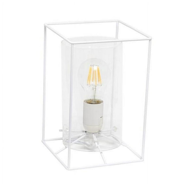 Lalia Home White Framed Table Lamp with Clear Cylinder Glass Shade, Small
