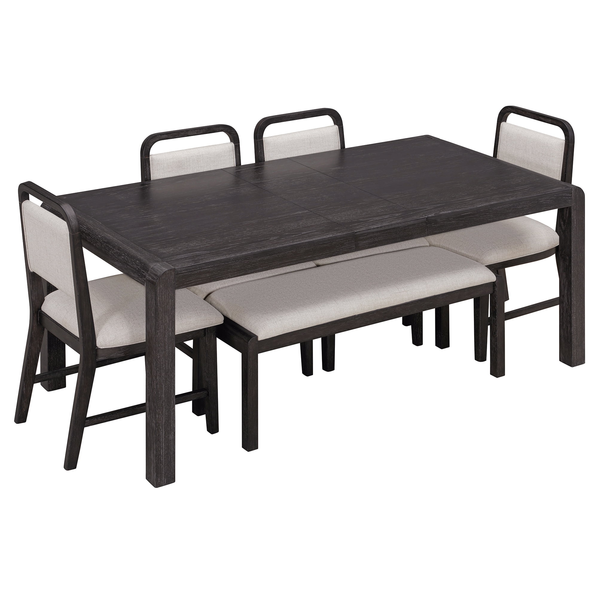 Euroco 6 Piece Extendable Dining Table Set for 4-6, Retro Kitchen Table Set with Curved Design and 4 Upholstered Chairs, Dining Furniture Set for Kitchen Living Room,Espresso