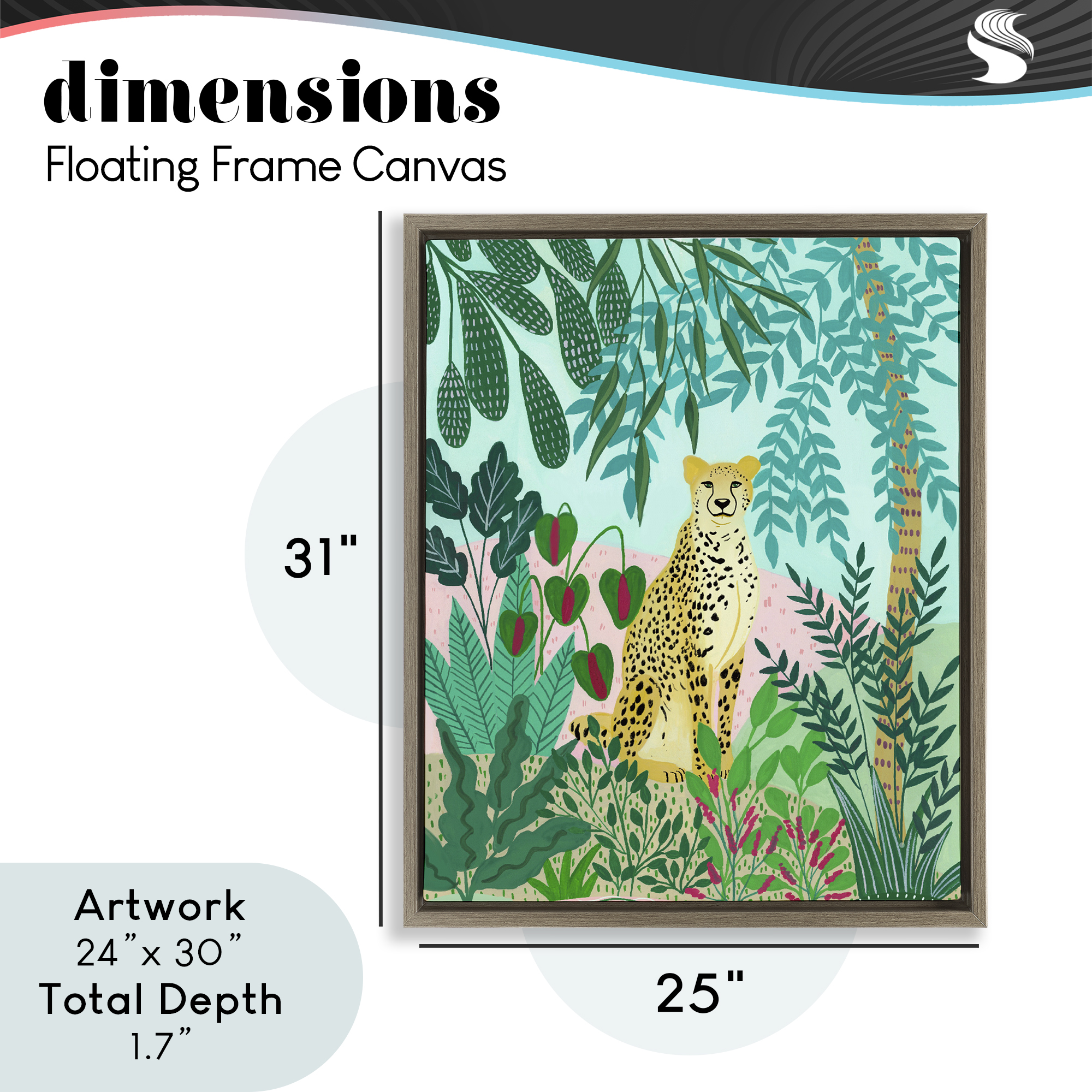 Stoic Leopard Tropical Forest Brown Framed Floater Canvas Wall Art, design by Nabeela Rumi