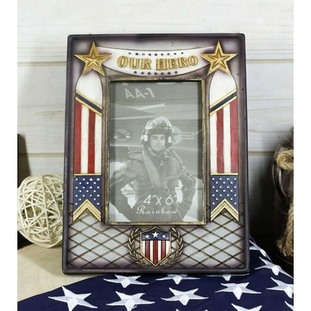 Military Patriotic USA Flag Star Veteran Memorial Our Hero 4"X6" Picture Frame