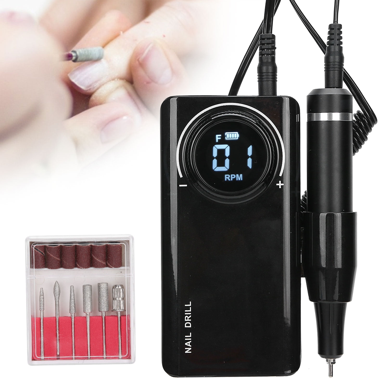 Yajisi 35000RPM Rechargeable Electric Nail Drill Pen Machine Portable Grinding Polisher, Pearly Lustre Black (5.4 inches / 13.7 cm)