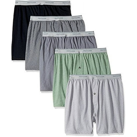 Fruit of the Loom Men's Exposed Waistband Knit Boxers, X-Large, Assorted Colors, (5 Per Pack)
