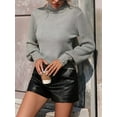 thumbnail image 5 of Women'S Fall Winter High Neck Sweaters for Women Lantern Sleeve Knitted Pullover Sweater Jumper Tops Gray L, 5 of 9