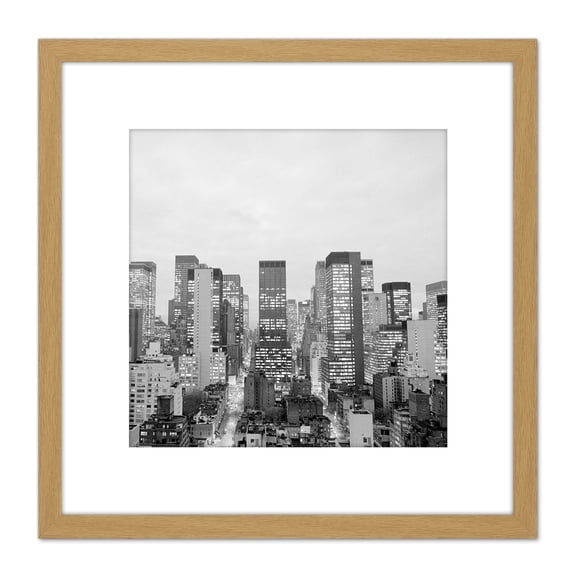 New York Midtown Manhattan Skyscrapers 1975 8X8 Inch Square Wooden Framed Wall Art Print Picture with Mount