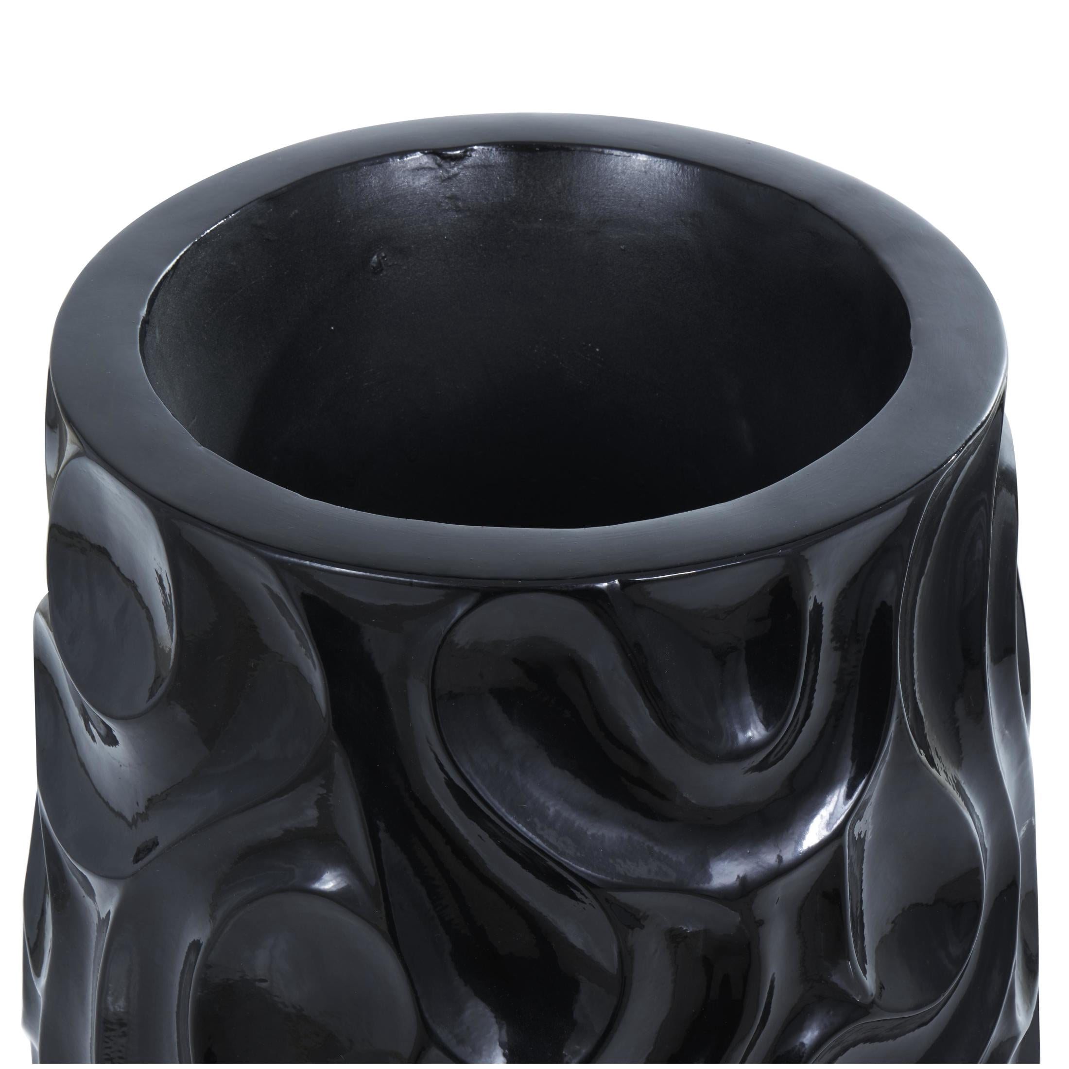 DecMode 24" Abstract Large Wavy Textured Floor Black Resin Vase