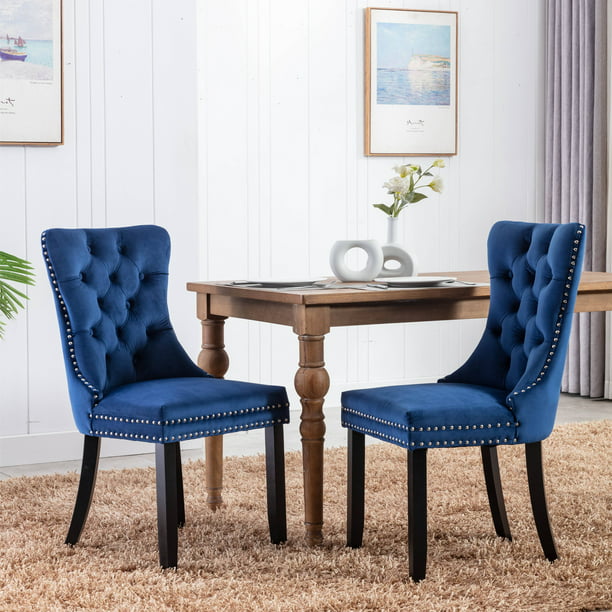 Blue Tufted Velvet Upholstered Chair, Blue Tufted Dining Room Chairs