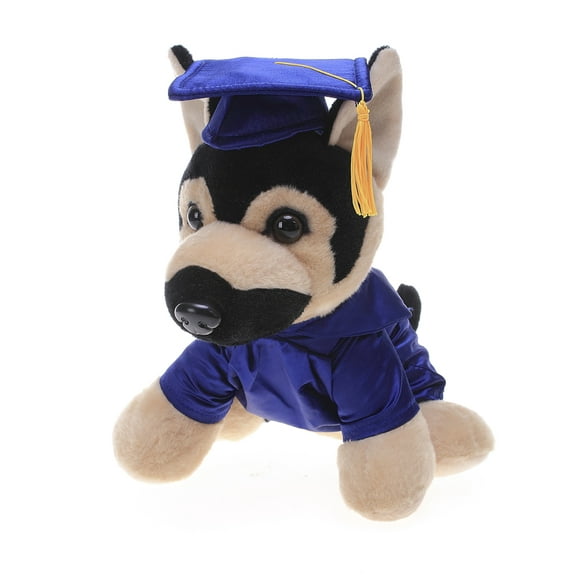 Made by Aliens German Shephard Plush Stuffed Animal Toys for Graduation Day, Personalized Text, Name or Your School Logo on Gown, Best for Any Grad School Kids 12 Inches