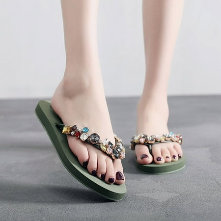 

Women Ladies Fashion Summer Crystal Bohemian Style Slippers Beach Sandals Shoes