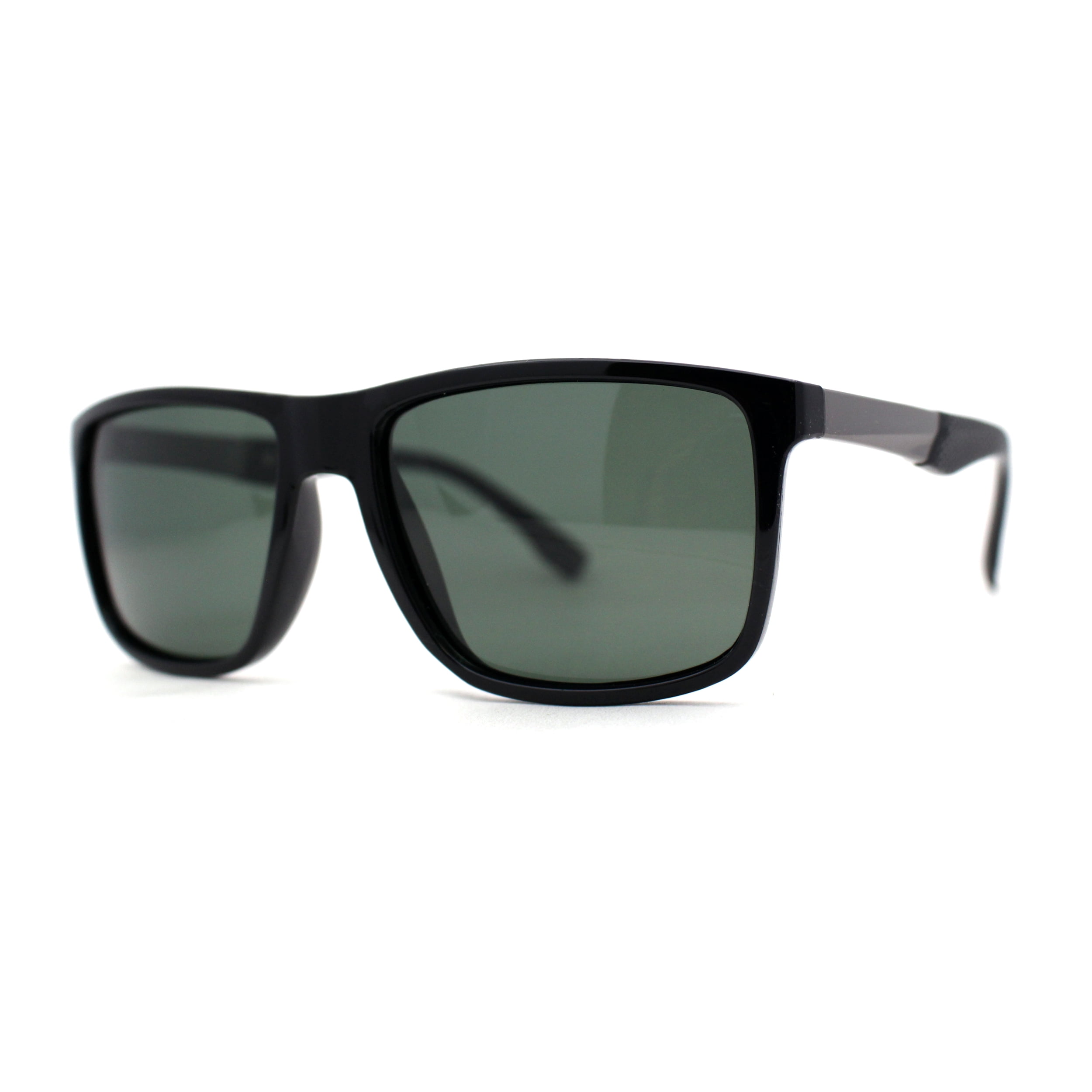 Mens Tempered Glass Lens Classic Oversize Sport Horn Rim Sunglasses Shiny  Black Green 