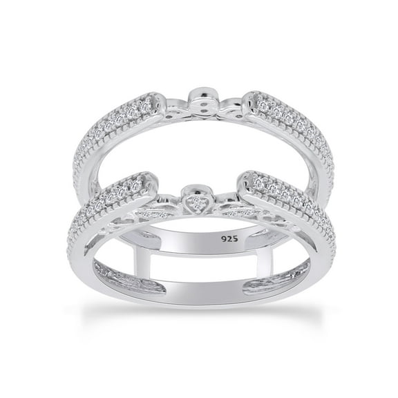 1/3 Ct Round Cut Lab Created Moissanite Diamond Millgrain Cathedral Enhancer Guard Ring In 14K White Gold Over Sterling Silver(G-H Color,0.33 Cttw)-5