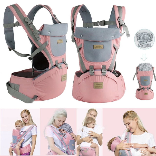 Portabebés ergonómico 9 en 1, portabebés para el estómago, portabebés para la espalda, 4 posiciones de transporte para recién nacidos, color rosa