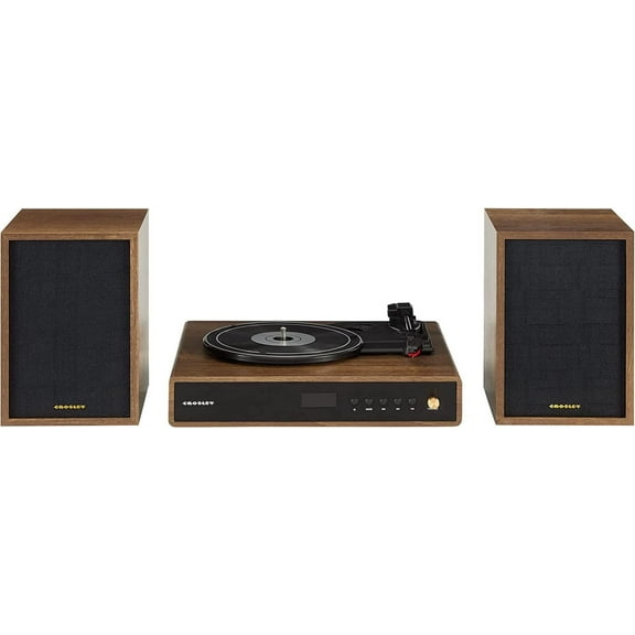 Sistema de Estante Giratorio Crosley Nogal 3 Velocidades con Bluetooth y Radio FM
