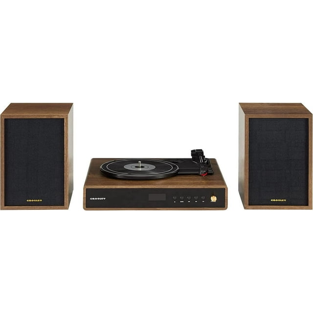 Sistema de Estante Giratorio Crosley Nogal 3 Velocidades con Bluetooth y Radio FM