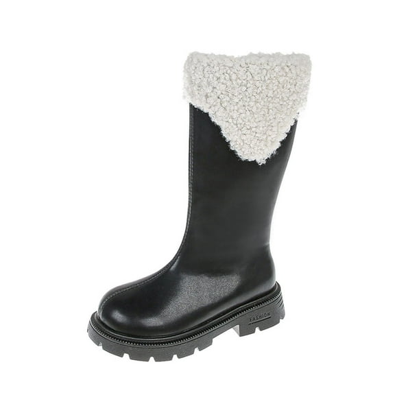 ZACPNCV Girls' Knee High Riding Boots Cute Bow Riding Boots Non Slip Side Zipper Boots Fur Lined Tall Waterproof Winter Boots Black