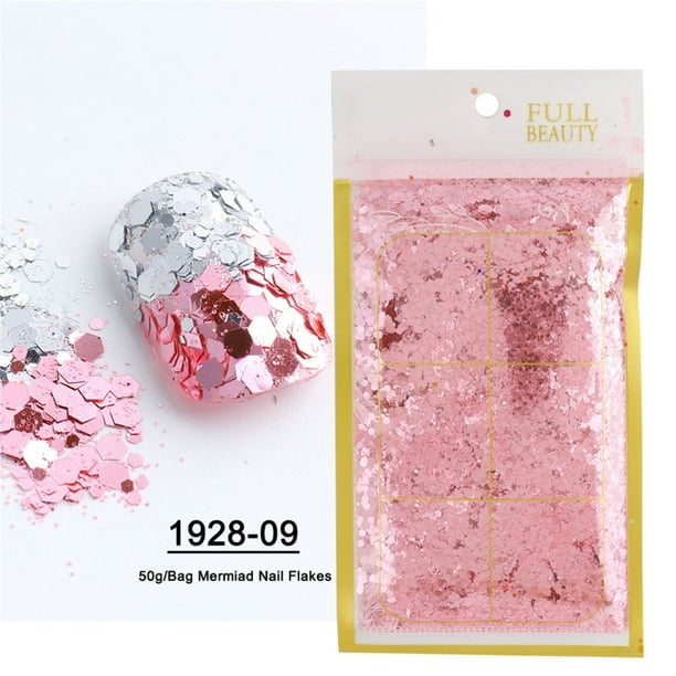 Uñas postizas, uñas postizas, regalos para mujeres, decoración de uñas con lentejuelas, parches de sirena, lentejuelas, degradado, bolsa, productos de belleza