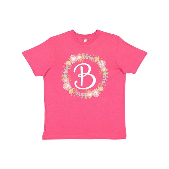 Inktastic B Monogram Alphabet Letter Rose Floral Wreath Youth T-Shirt